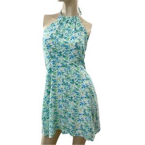 Faithfull the Brand- Blue and Green Floral Mini Halter Dress- 10